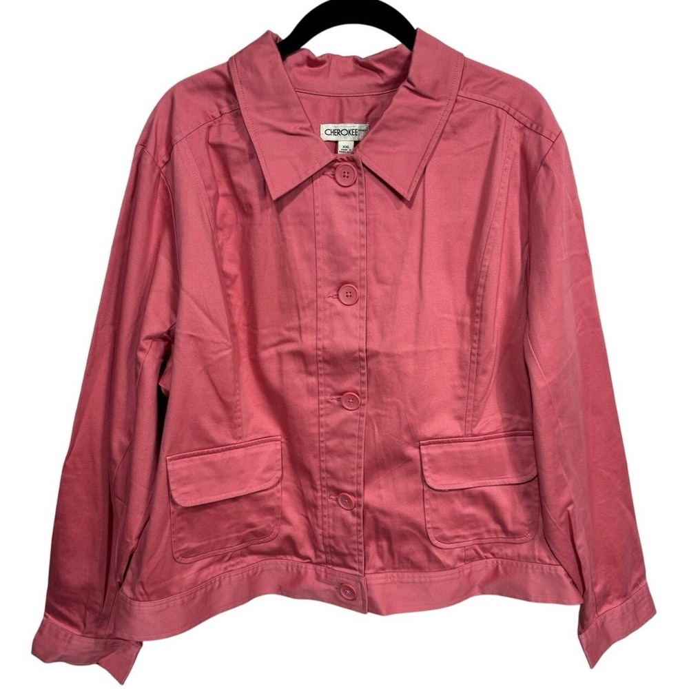 Cherokee Coral Button Front Utility‎ Jacket Stretch Cotton Women's XXL Y2K Style